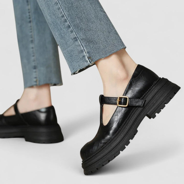 LIVIA | BRĄZOWE MARY JANE Z GRUBSZĄ PODESZWĄ