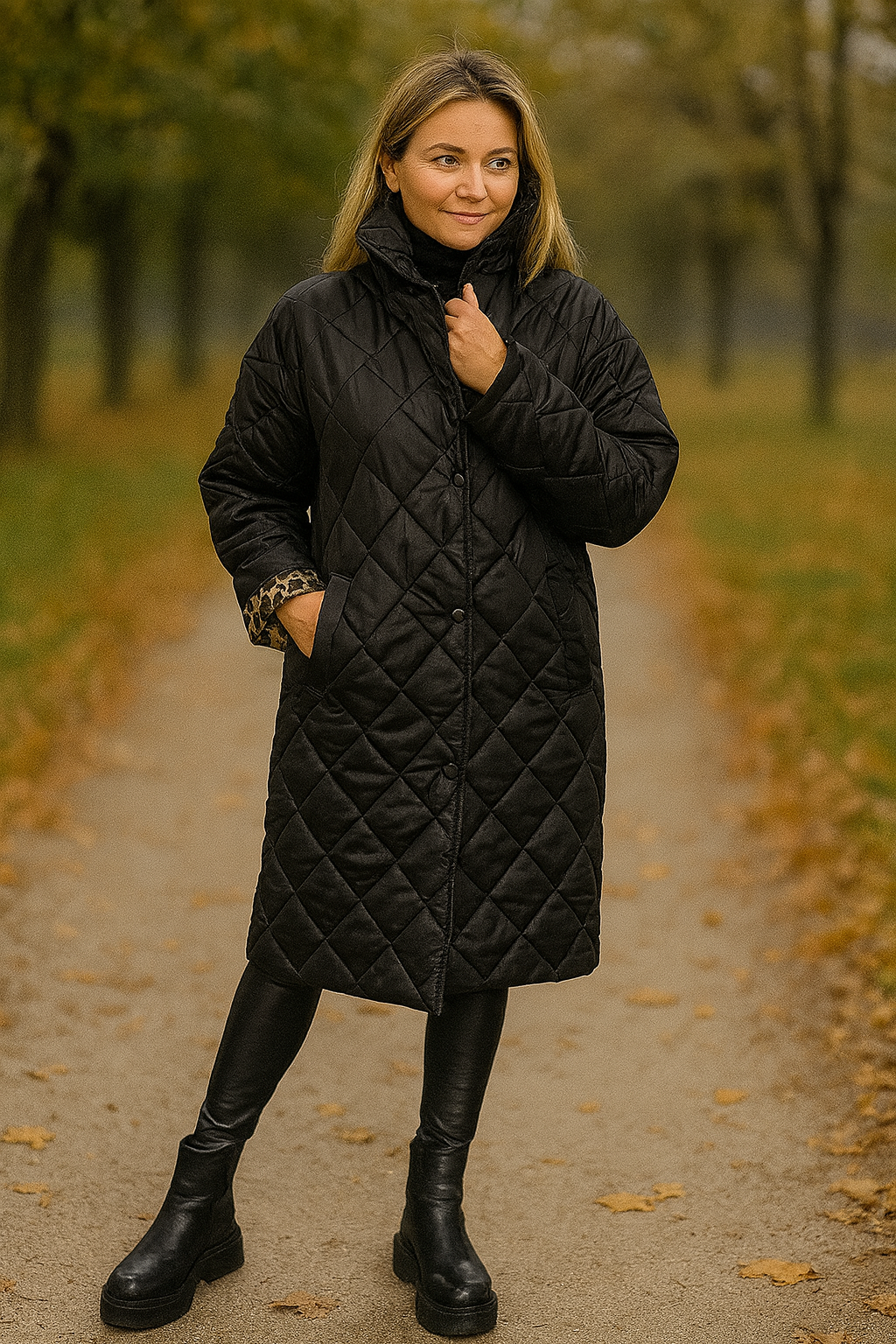 DARIANA | KOMFORTOWY ZIMOWY PŁASZCZ Z LEOPARDZIM WNĘTRZEM