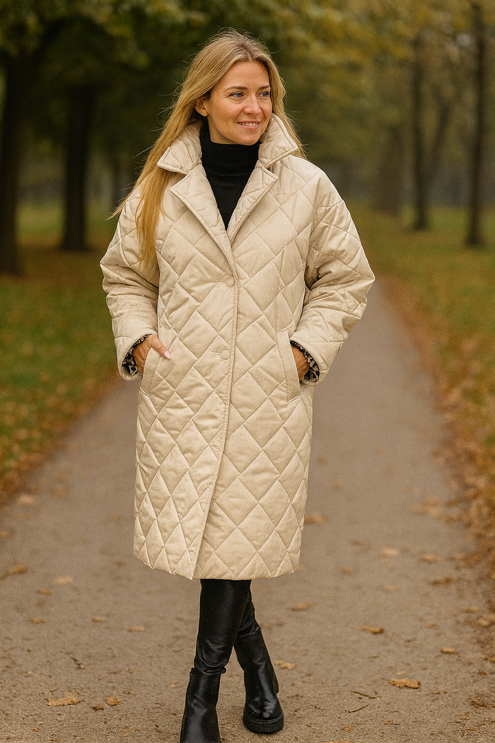 DARIANA | KOMFORTOWY ZIMOWY PŁASZCZ Z LEOPARDZIM WNĘTRZEM