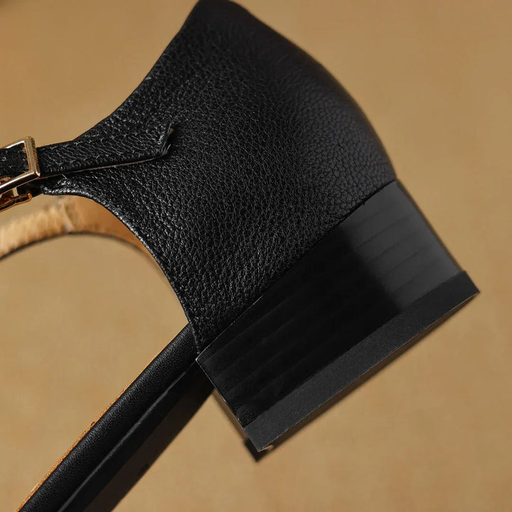 MILENA | RETRO CZARNE PŁASKIE BUTY Z PASKIEM